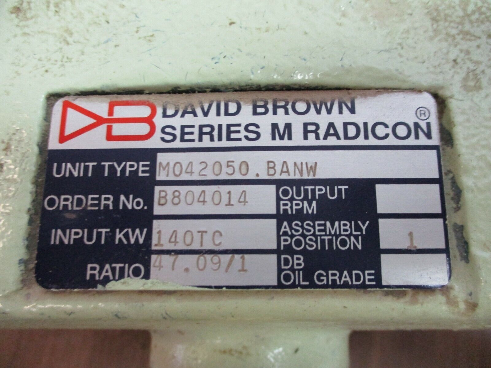 David Brown Series M Radicon Gear Reducer M042050.BANW Ratio 47.09:1 Used
