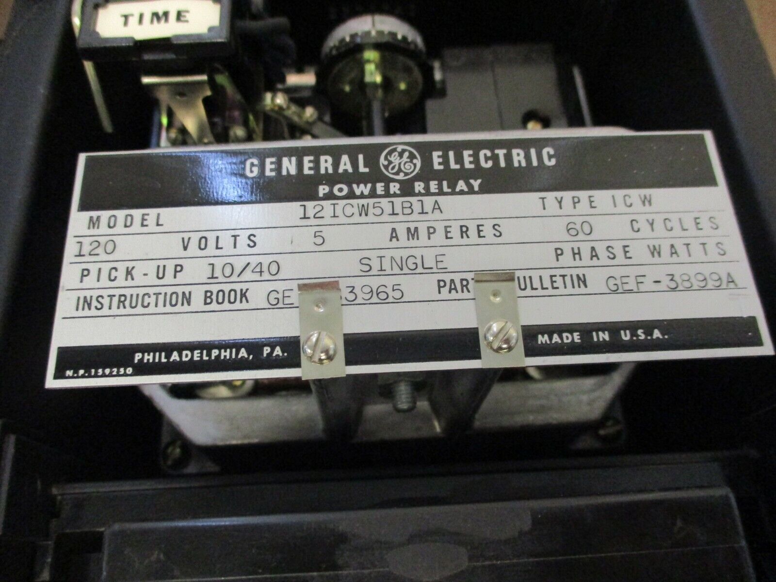 GE Type ICW Power Relay 12ICW51B1A 120V 5A 60Hz 1Ph 10/40 Pick-Up Used
