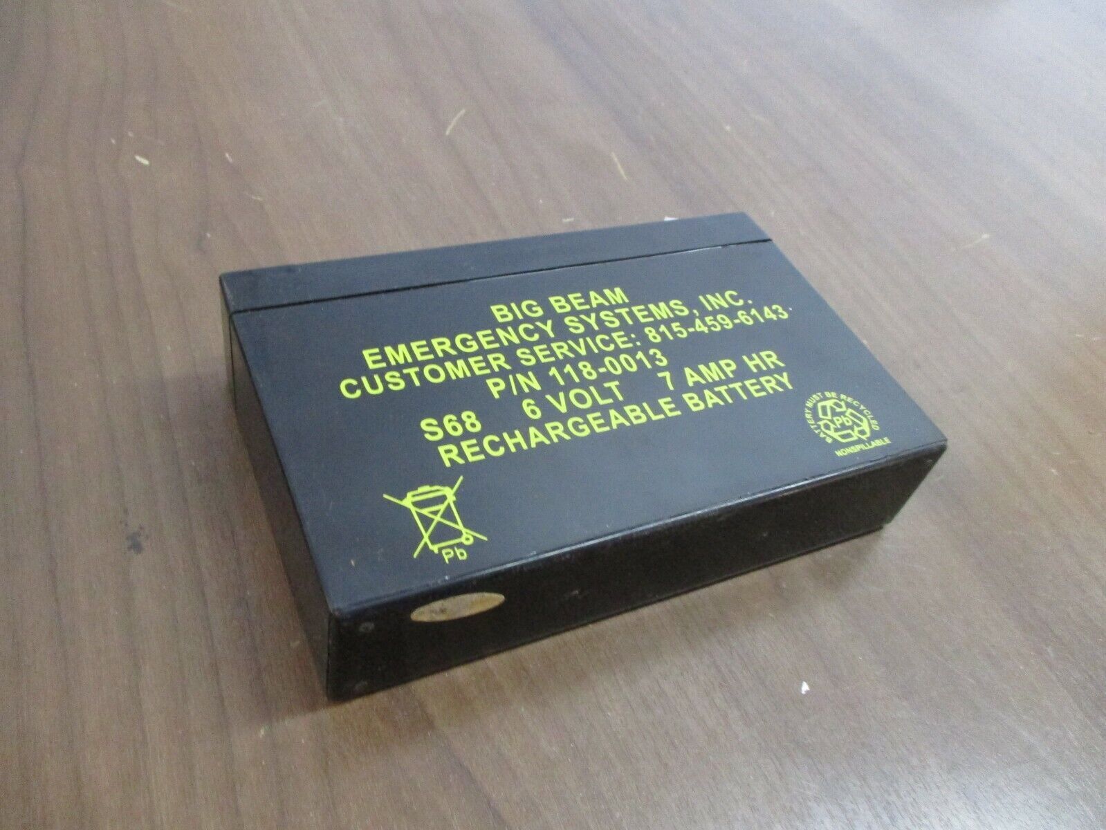Big Beam Emergency Systems Rechargeable Battery 118-0013 6V 7 A/Hr *No Box*