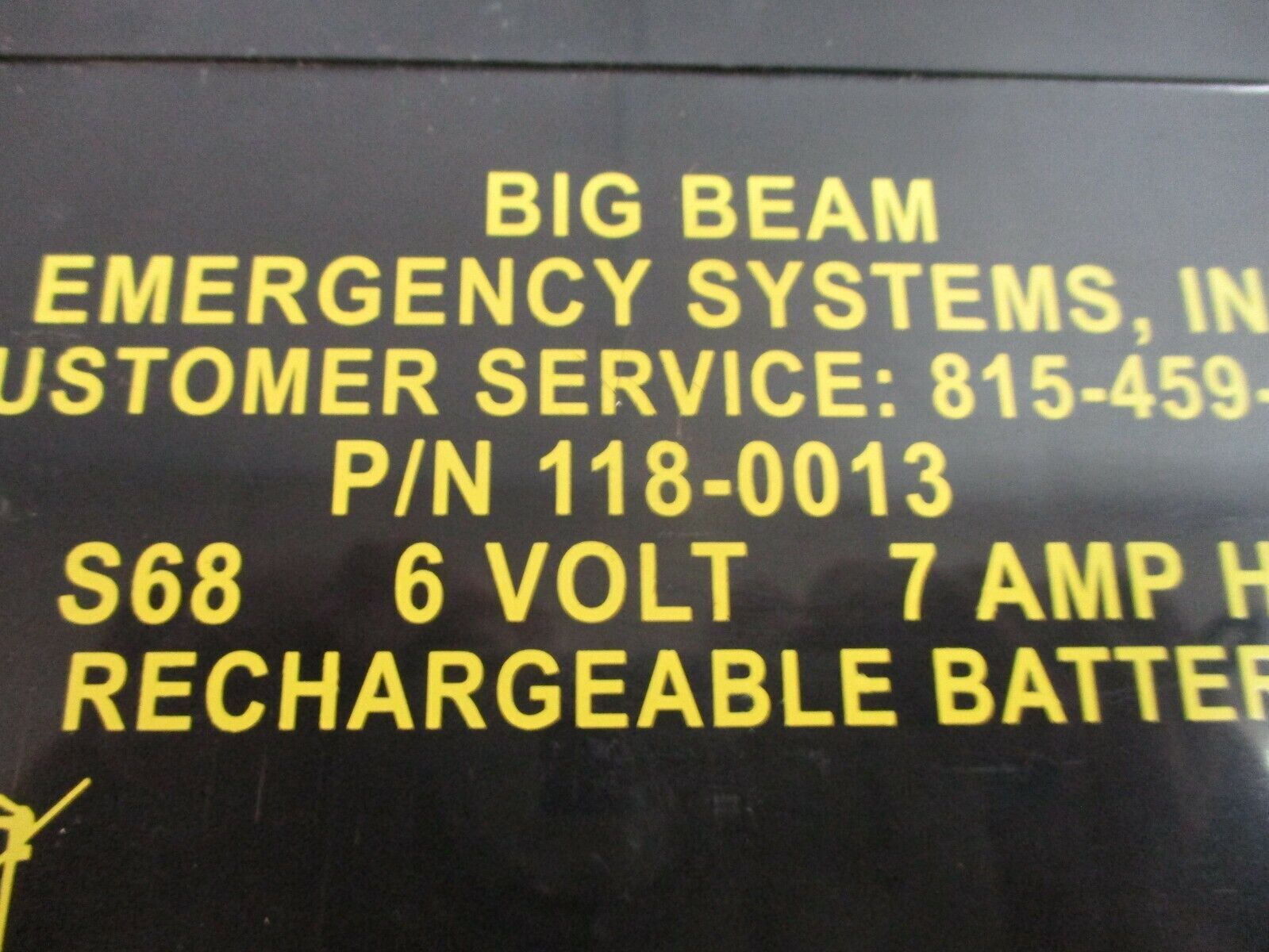 Big Beam Emergency Systems Rechargeable Battery 118-0013 6V 7 A/Hr *No Box*