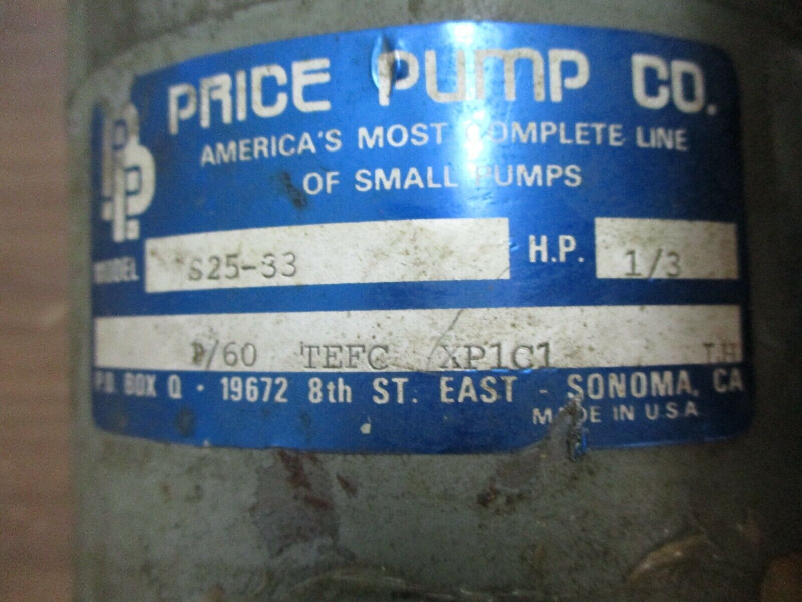 Prince Pump Co. Pump S25-33 1/3HP 115/230V Used