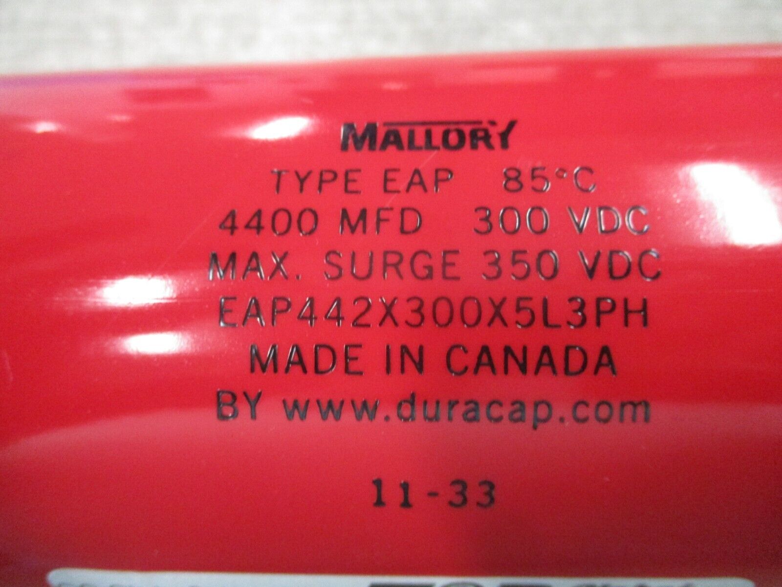 Mallory Capacitor EAP442X300X5L3PH 4400MFD 300V DC Used