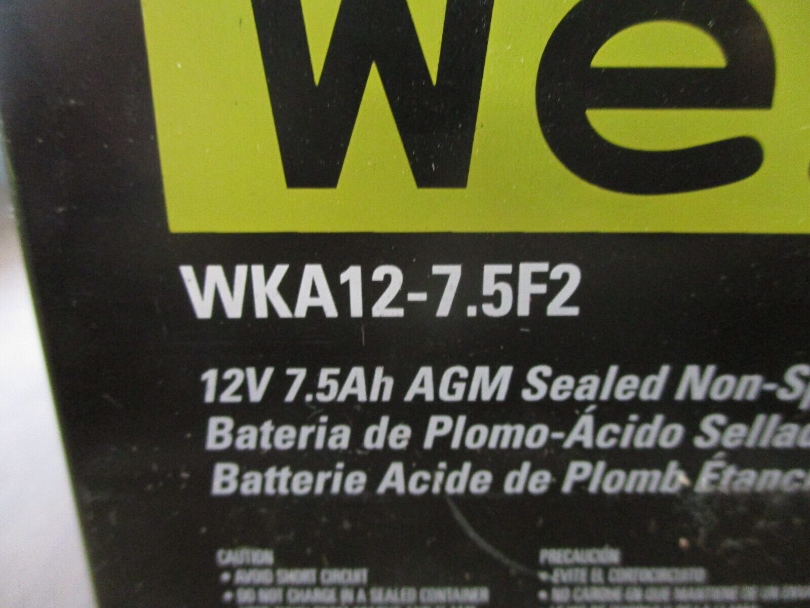 Werker AGM Sealed Non-Spillable Battery WKA12-7.5F2 12V 7.5Ah Used