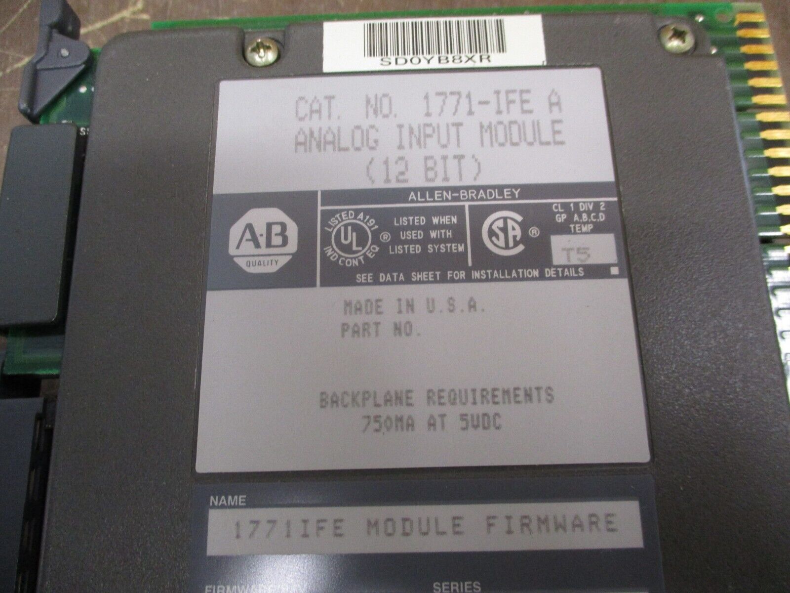 Allen-Bradley Analog Input Module 1771-IFA Ser. A F/W Rev. L 12 Bit Used