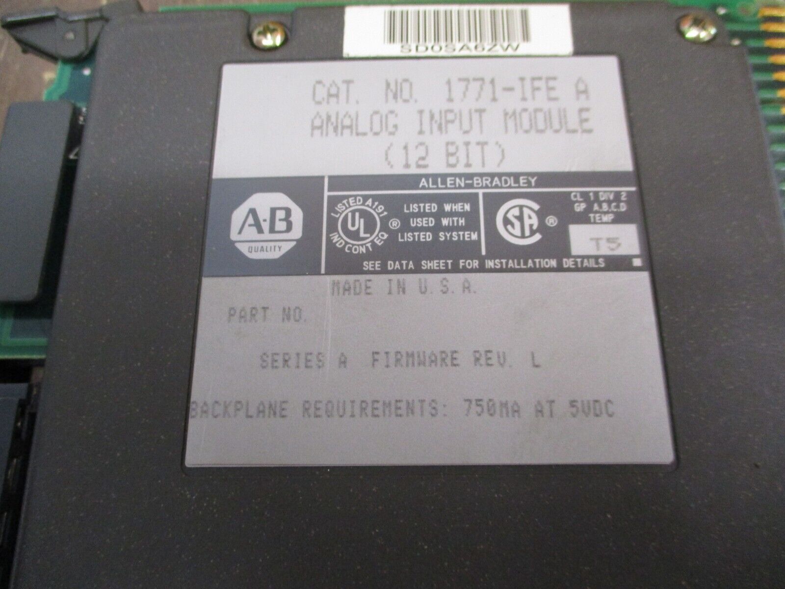 Allen-Bradley Analog Input Module 1771-IFE Ser. A F/W Rev. L 12 Bit Used