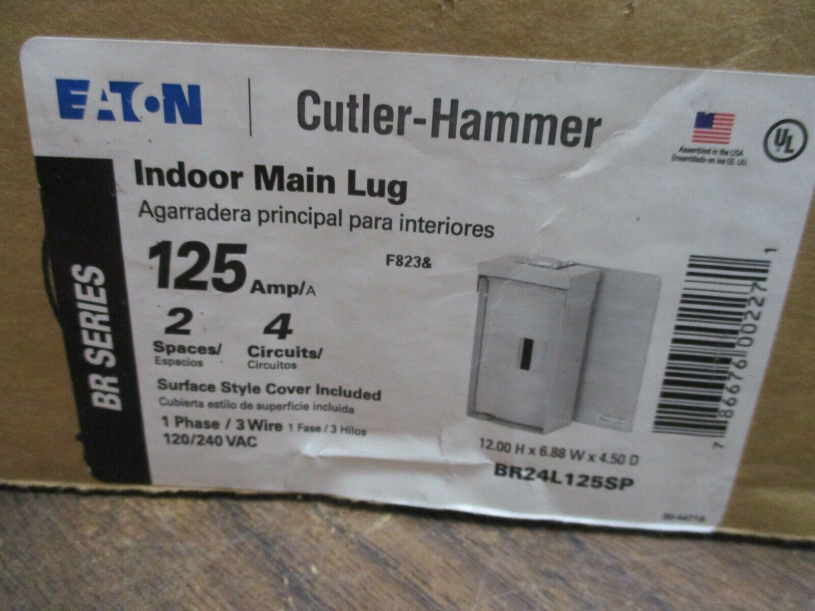 Eaton Main Lug Load Center BR24L125SP 125A 120/240V 1Ph 3W 4-Slot New Surplus