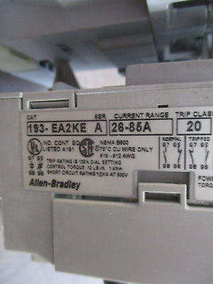 Allen-Bradley Starter 100-C72*00 / 193-EA2KE 120V Coil Trip: 26-85A 600V Used