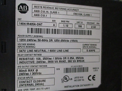 Allen-Bradley Powermonitor 3000 Control Module 1404-M405A-DNT Ser. A Used