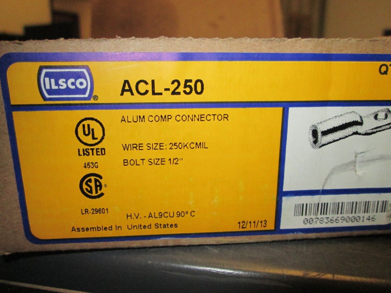 ilsco  Crimp Lug  ACL-250  250MCM  **Lot of 4**  New Surplus