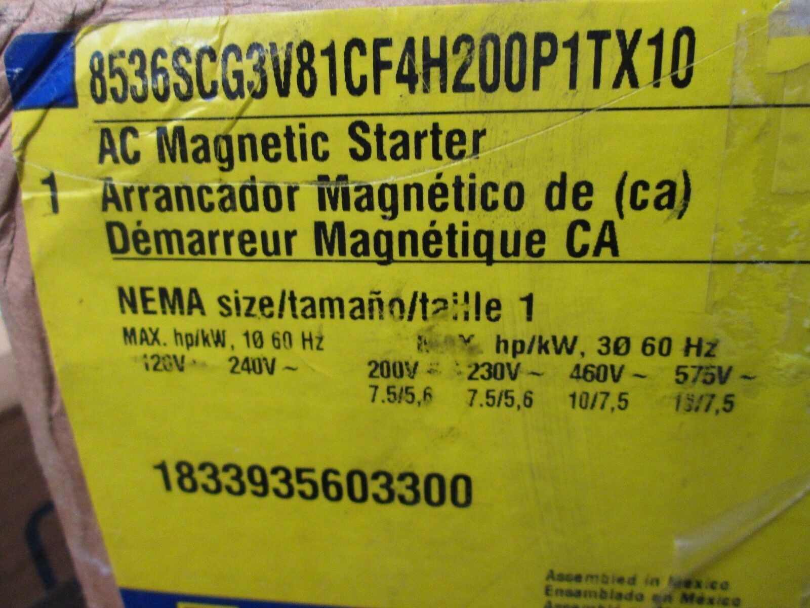 Square D Enclosed Starter 8536SCO3H200S Size 1 8536SCG3V81CF4H200P1TX10 New