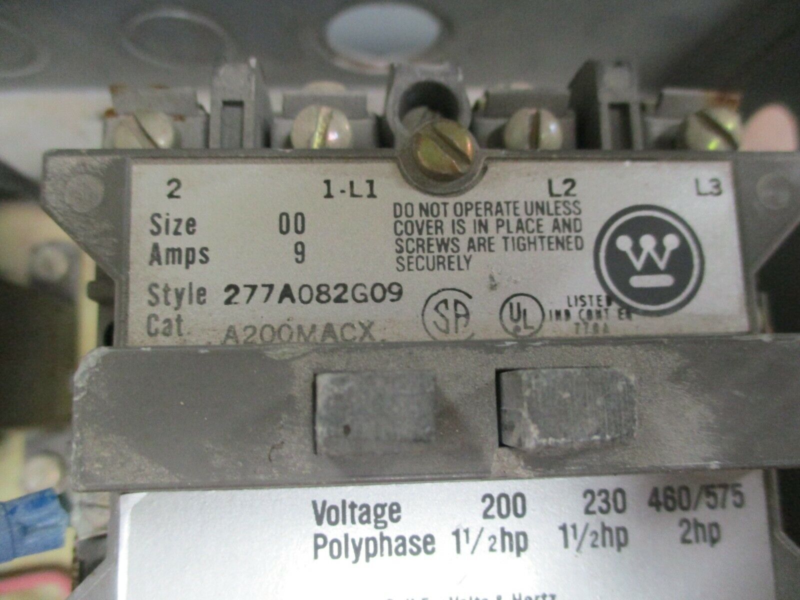 Westinghouse Enclosed Size 00 Starter A200MACX 120V Coil 9A Used