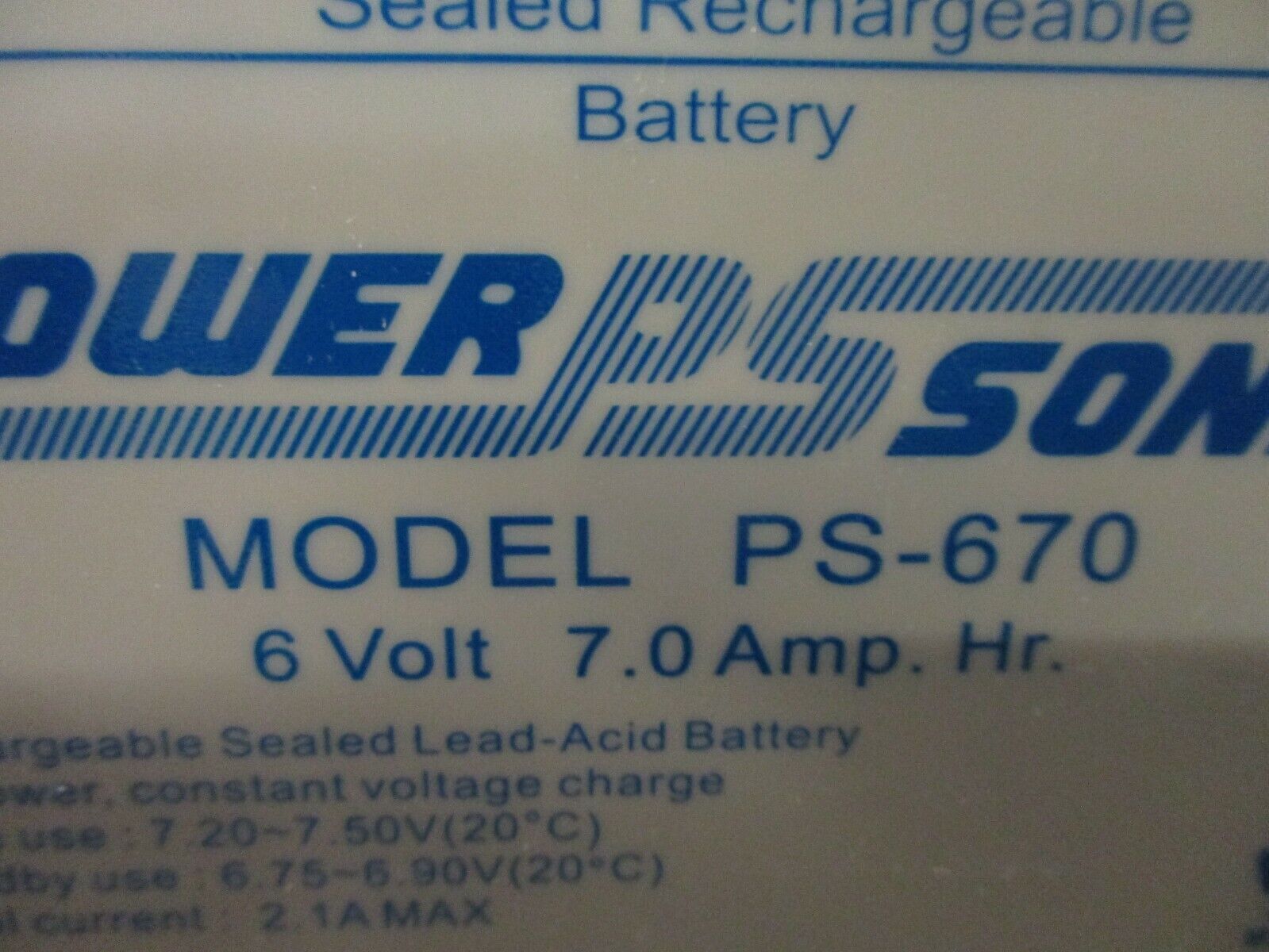 Power Sonic Sealed Rechargeable Battery PS-670 6V 7 A/Hr Lead Acid New Surplus