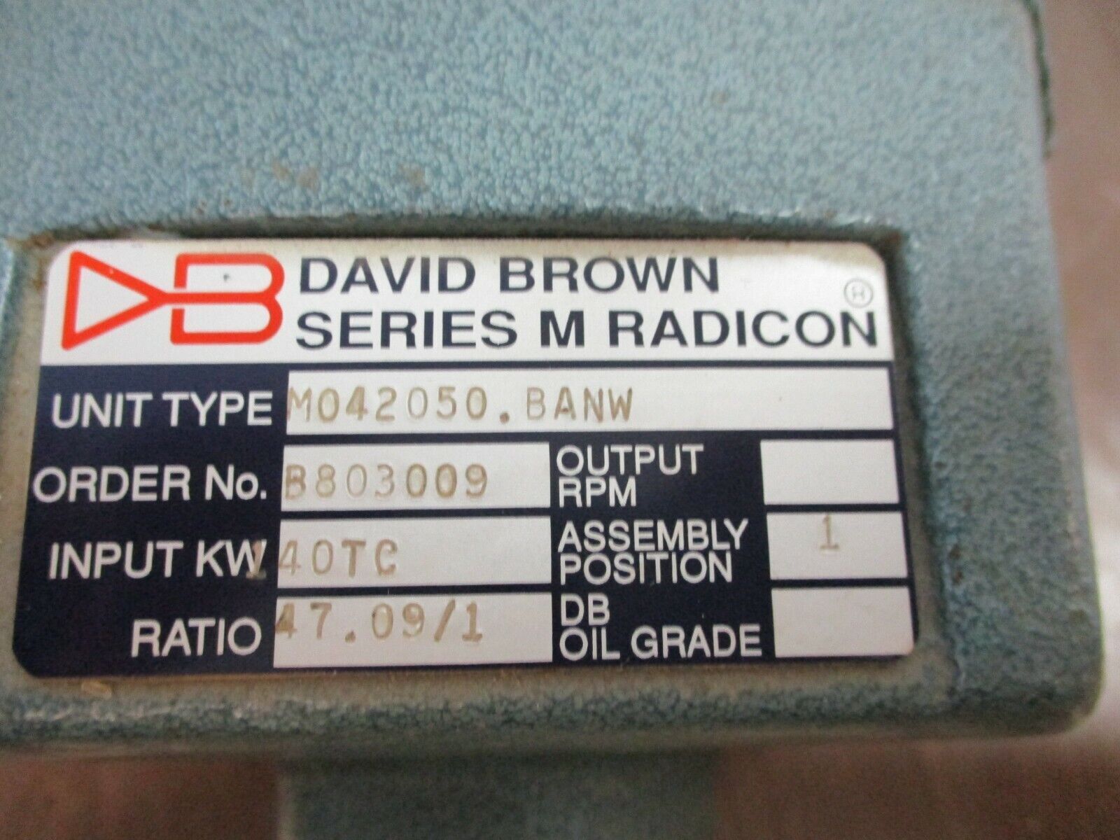 David Brown Series M Radicon Gear Reducer M042050.BANW Ratio 47.09:1 Used