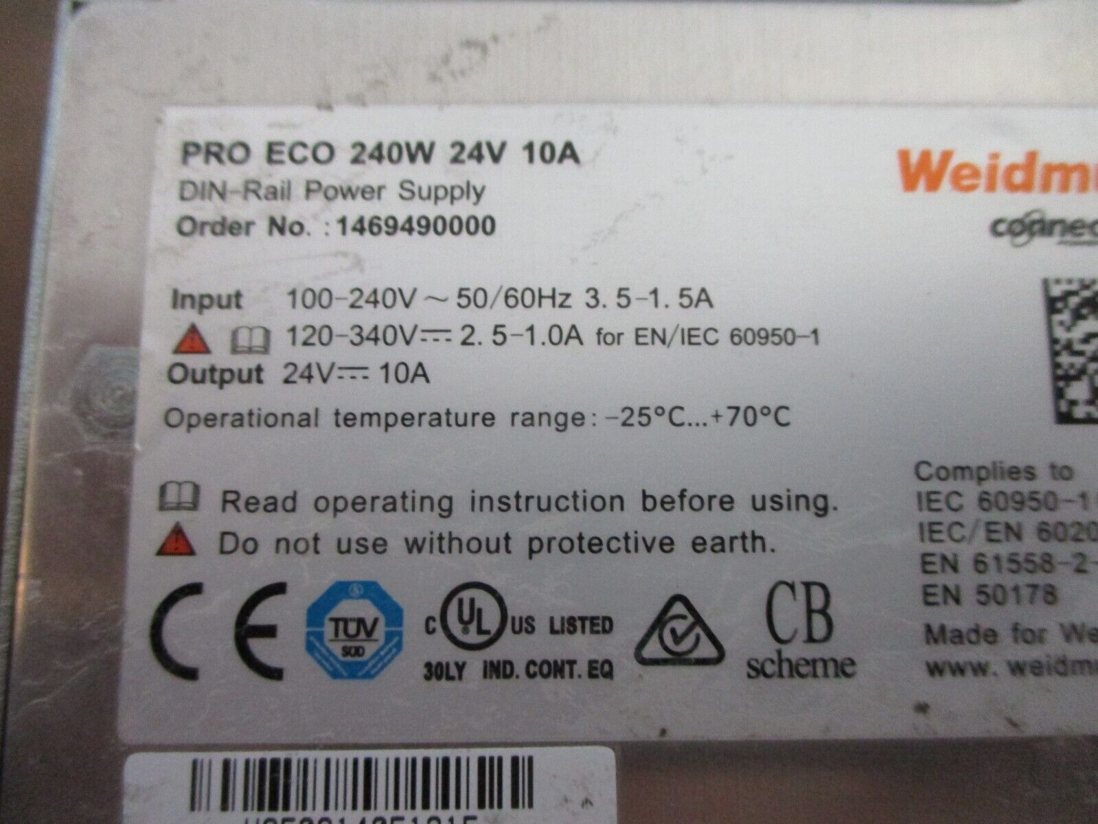 Weidmuller ConnectPower Pro Eco DIN-Rail Power Supply 1469490000 240W Used