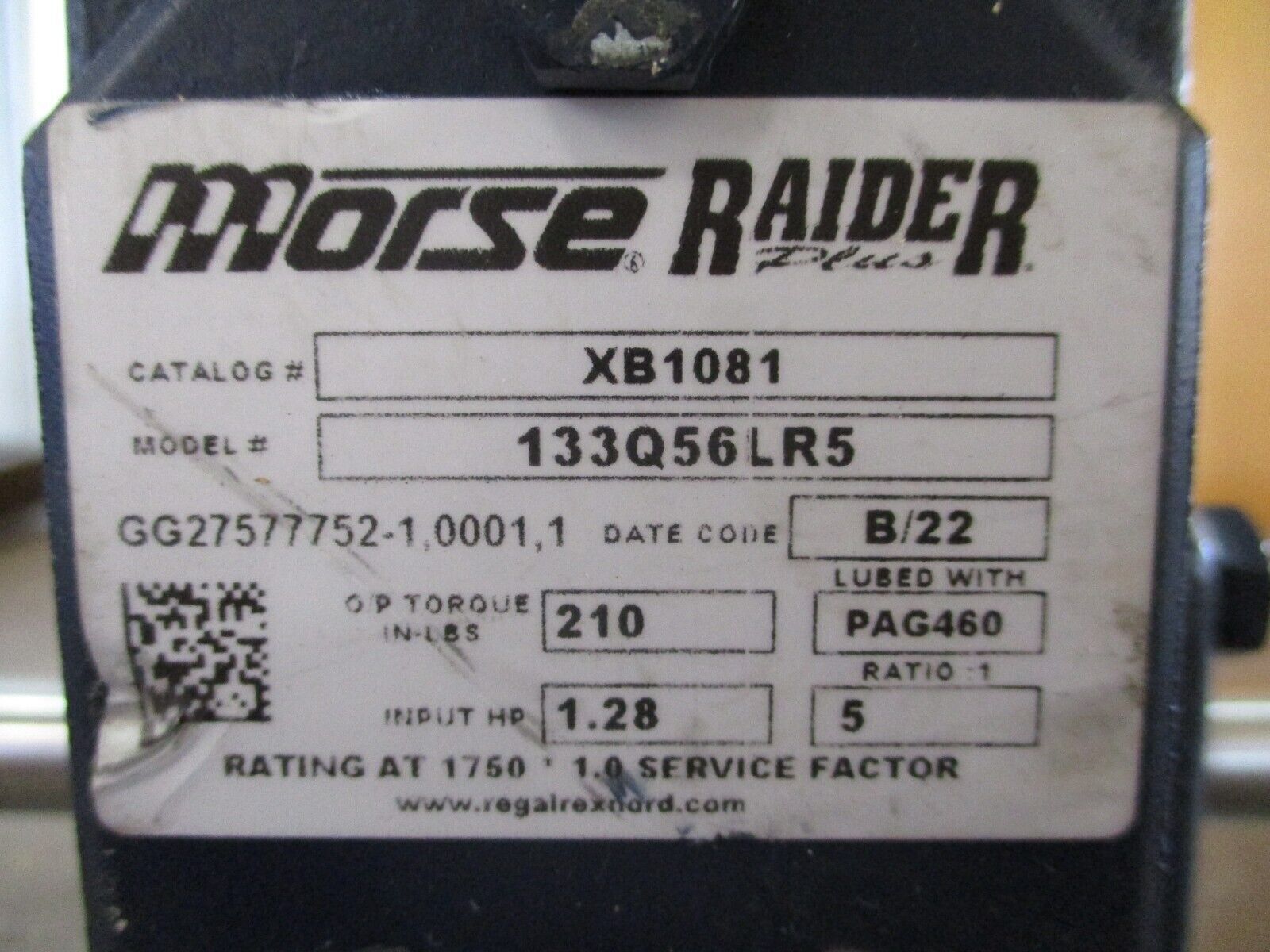 Morse Raider Plus Reducer XB1081 Model #: 133Q56LR5 Ratio 5:1 1.28HP *No Box*