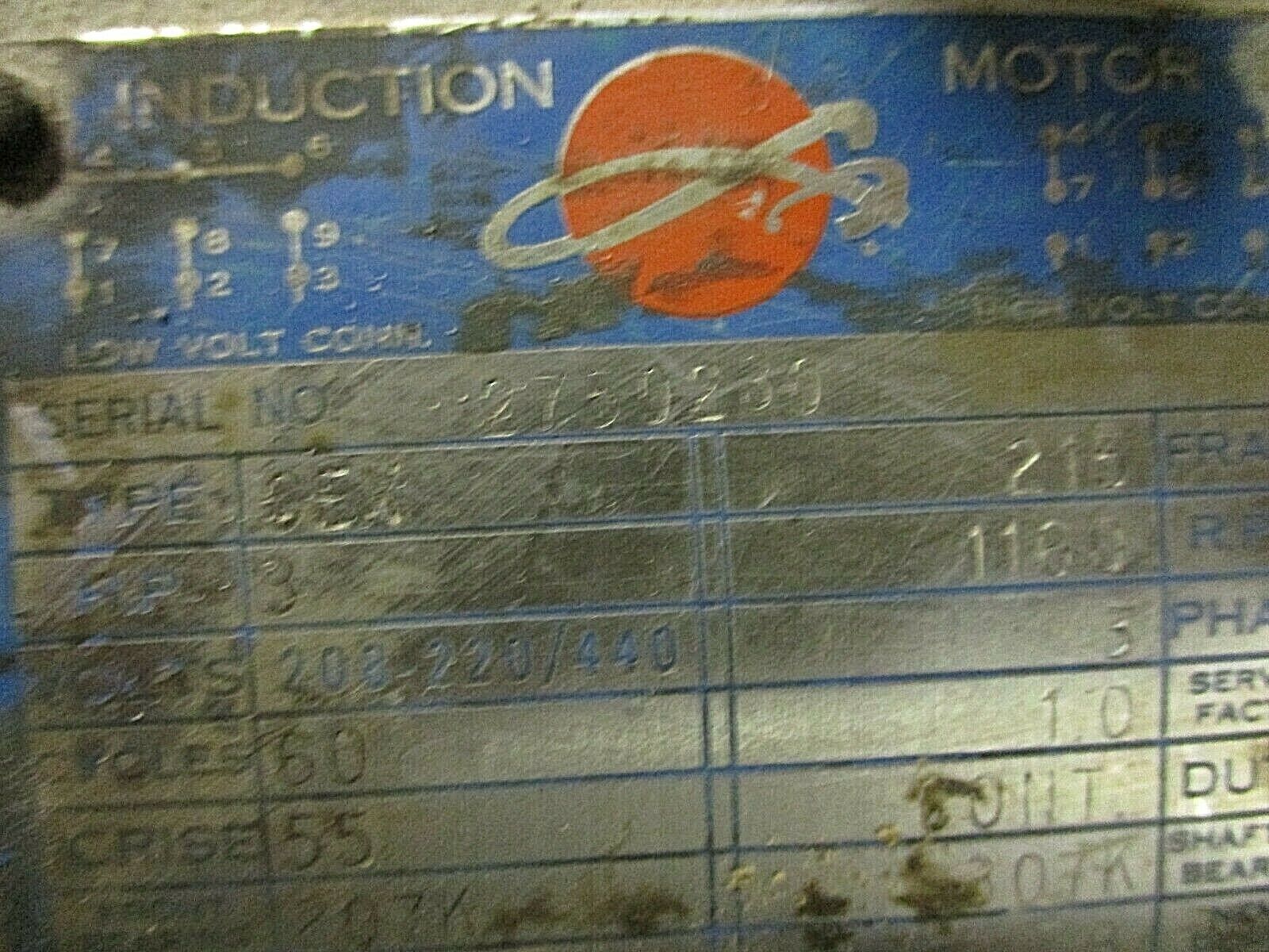 Louis Allis Induction Motor 2750230 3HP 220/440V 8.8A 1200RPM 3 Ph 60Hz Used