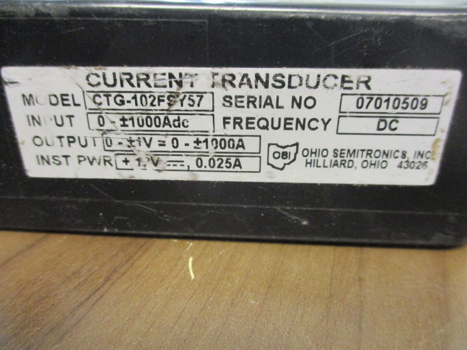 Ohio Semitronics Current Transducer CTG-102FSY57 0-1000A Used