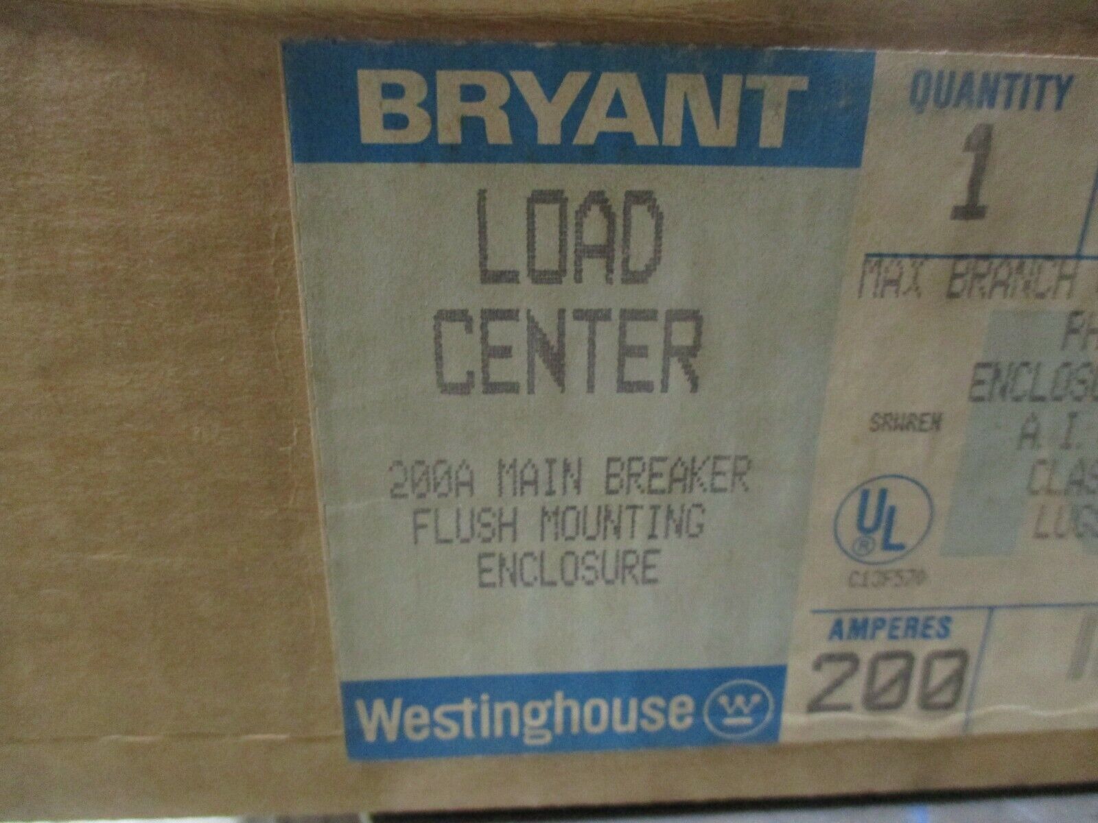 Westinghouse / Bryant Main Breaker Load Center B16-32BFN 200A Main 120/240V 1Ph 3W