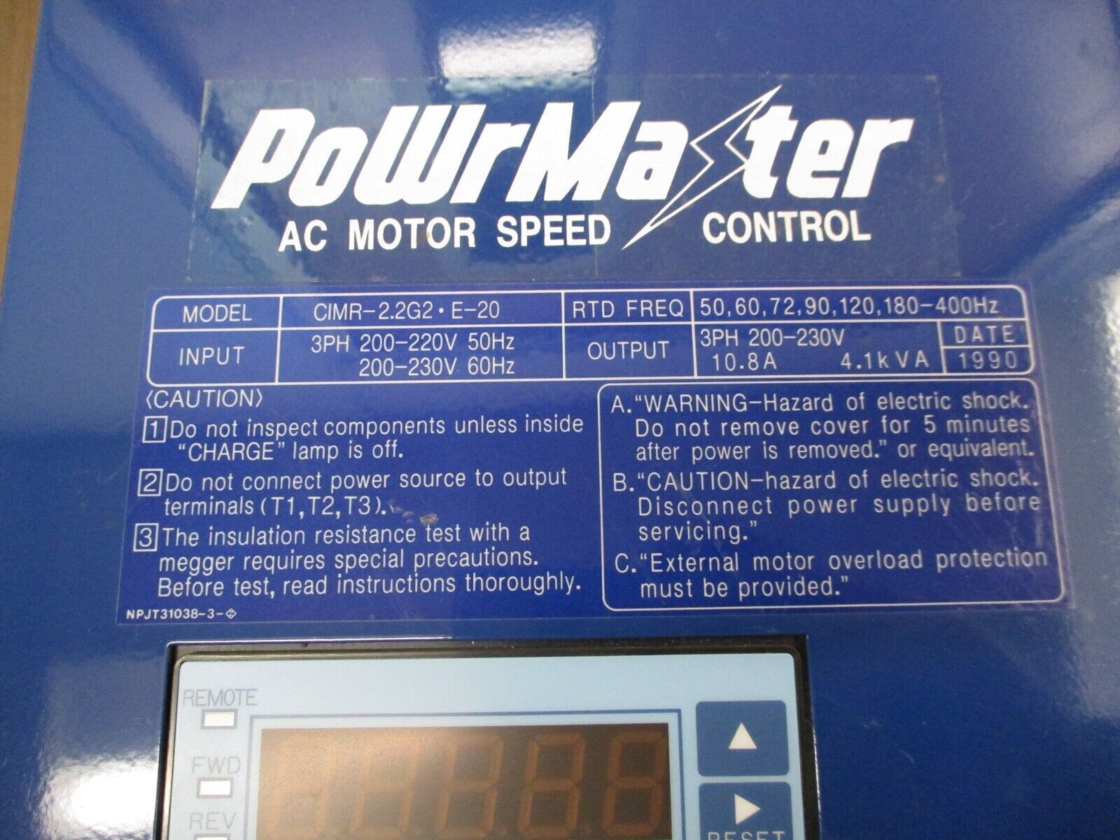 IDM Controls PowrMaster AC Drive CIMR-22G2 E-20 4.1 kVA 3Ph 50-400Hz Used