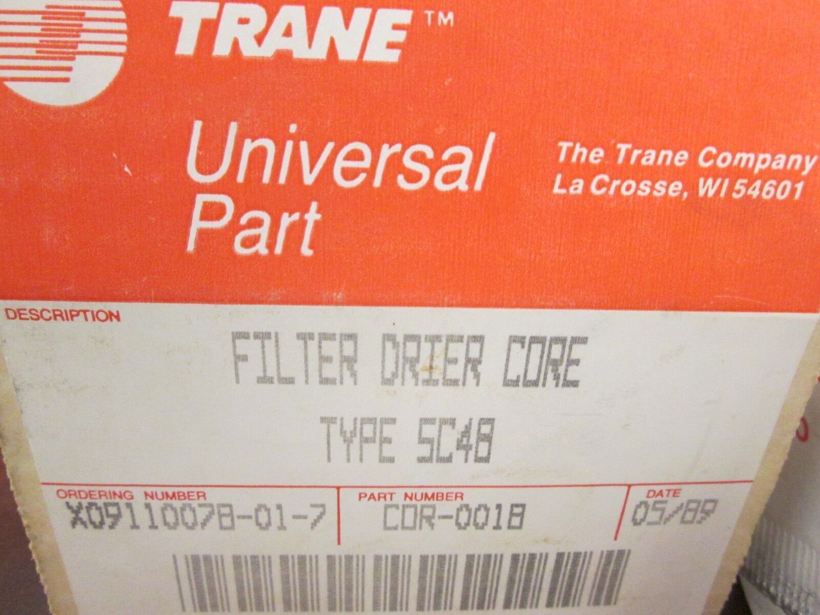 Trane Filter Drier Core COR-0018 Type SC48 New Surplus