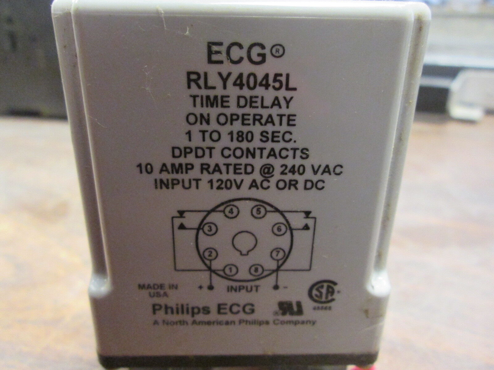 Philips ECG Time Delay Relay w/ Base RLY4045L 10A 120V Range: 1-180sec Used