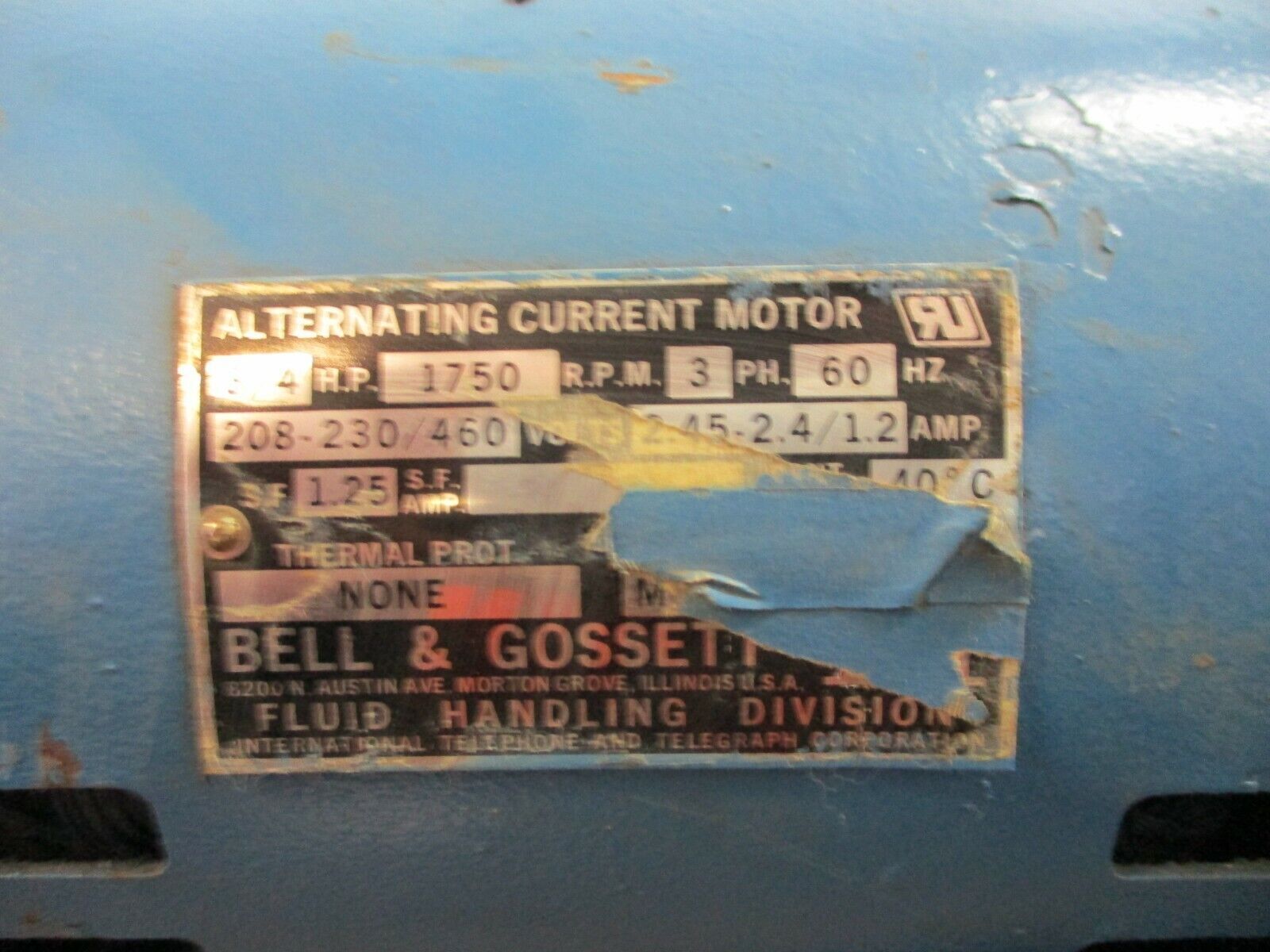 Bell & Gossett Pump 172521 Size: B14T A78 3/4HP 1800 RPM Used