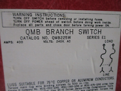 Square D Panelboard Switch QMB225W Ser. E1 400A 240V 2P *Dented Side & Top* Used