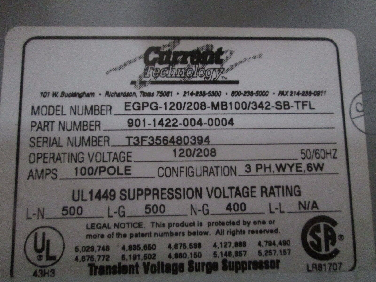 GE Main Lug Circuit Breaker Panel w/ Surge Suppressor AQF3421ABX 125A Max Used