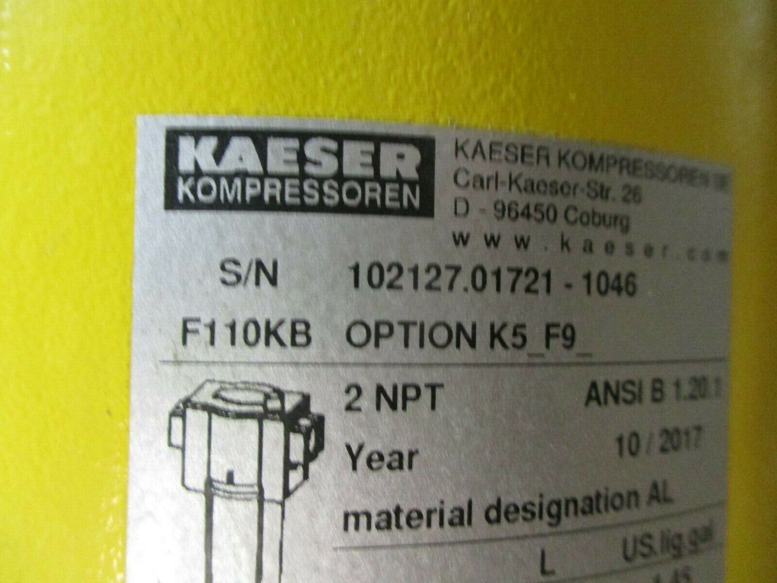 Kaeser Particulate & Coalescing Filter F110KB Option: K5_F9_ Used