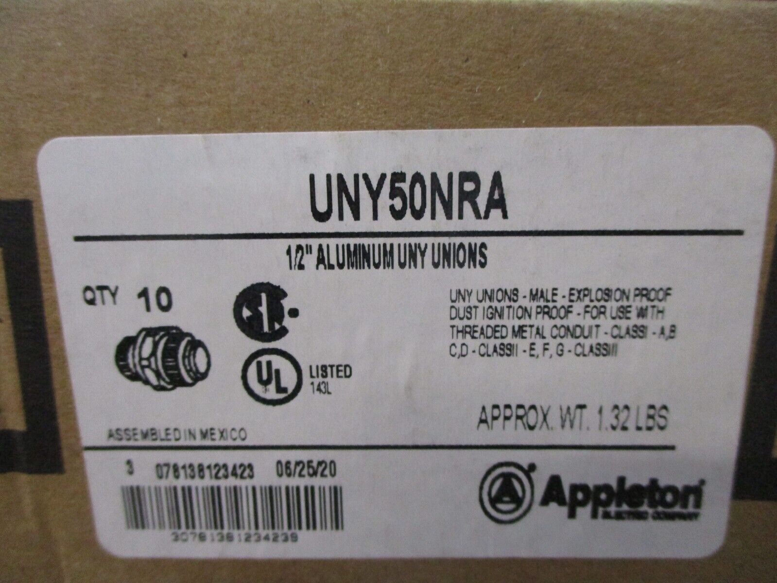 Appleton Aluminum UNY Union UNY50NRA 1/2" Explosion Proof *Box of 10*