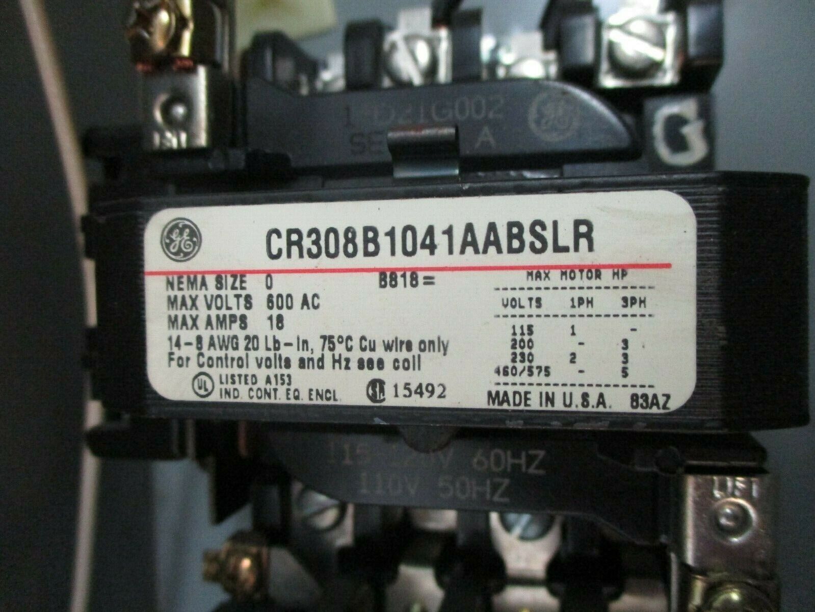 GE Non-Fusible Size 0 Combination CR308B1041AABSLR 115-120V Coil 18A 600V Used