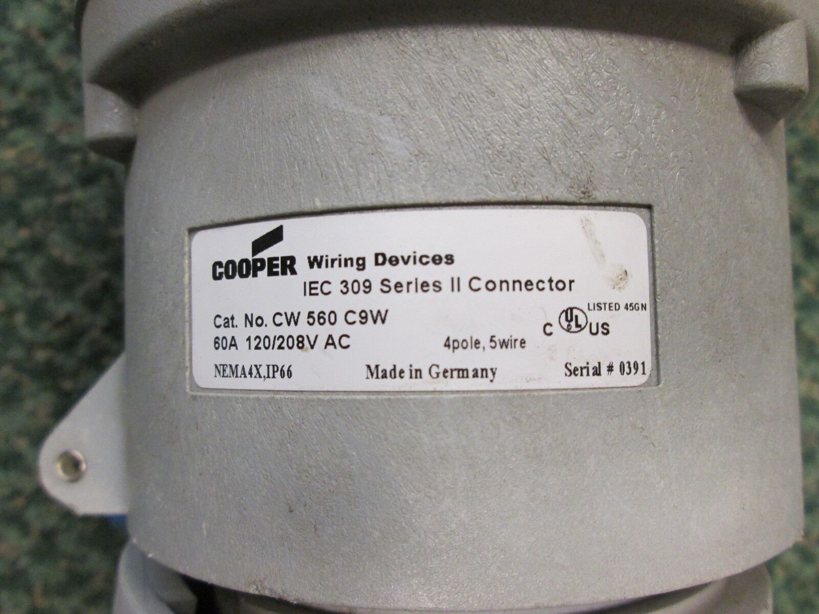 Cooper/ Arrow Hart Plug and Receptacle Set, CW 560 C9W/ AH560P9W, Nema 4X Used