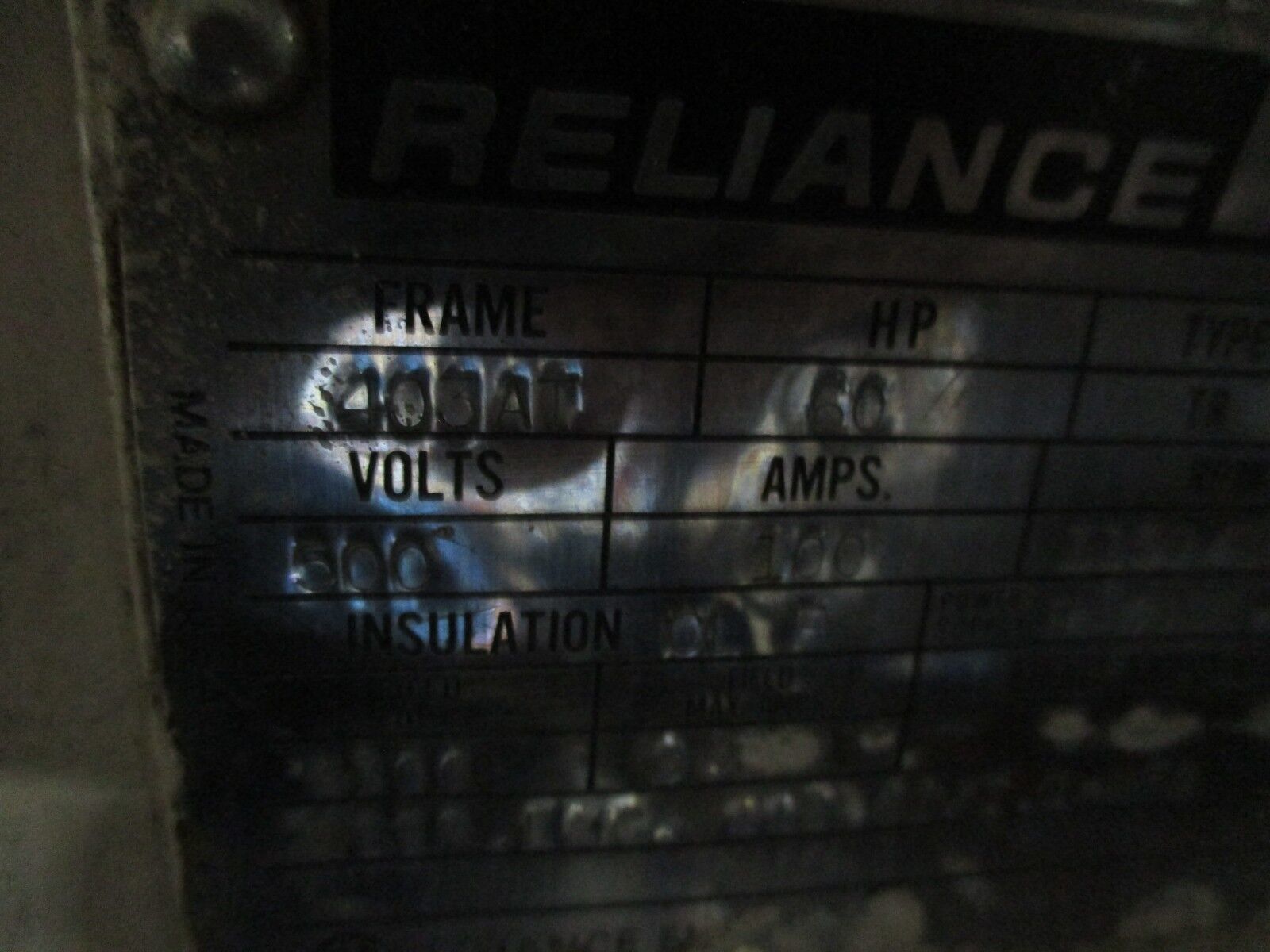 Reliance DC Motor 1UA705728T1-SA 60HP 500V 100A 1150/2000RPM 300V Field Used