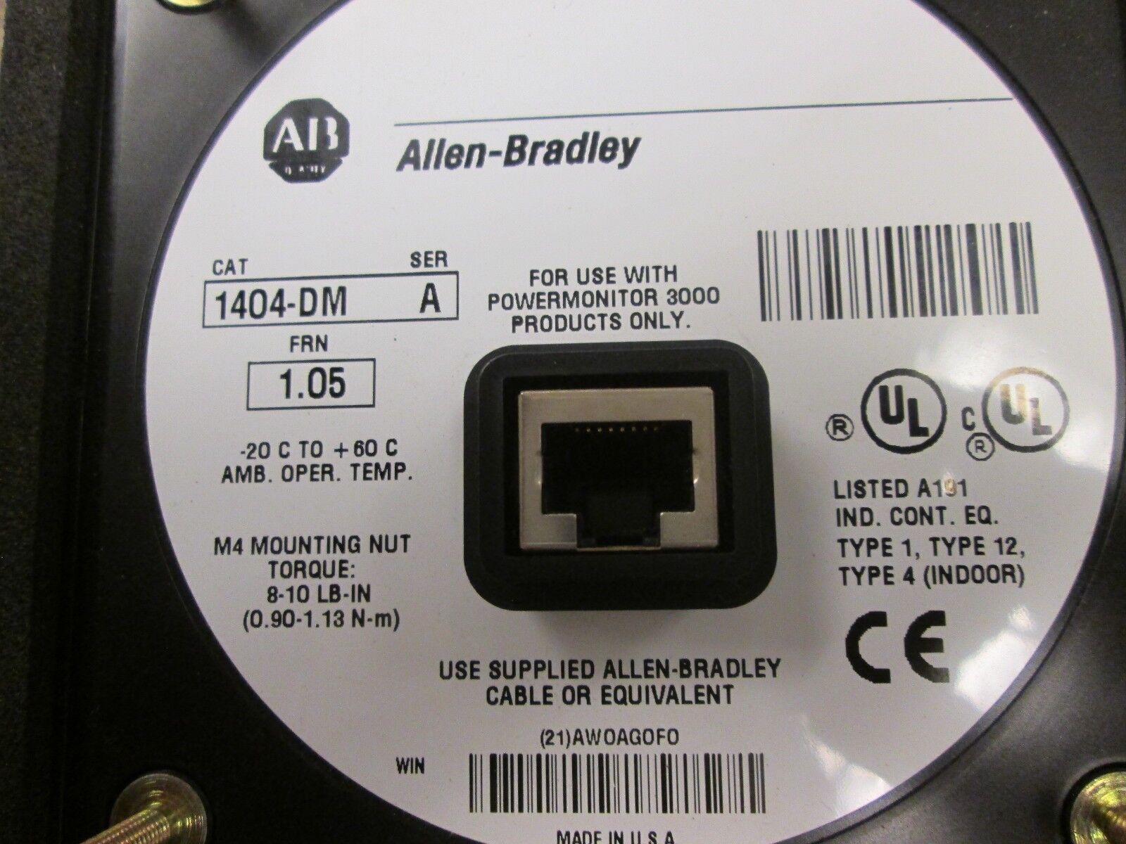 Allen-Bradley Powermonitor 3000 1404-DM Ser A FRN 1.05 Used
