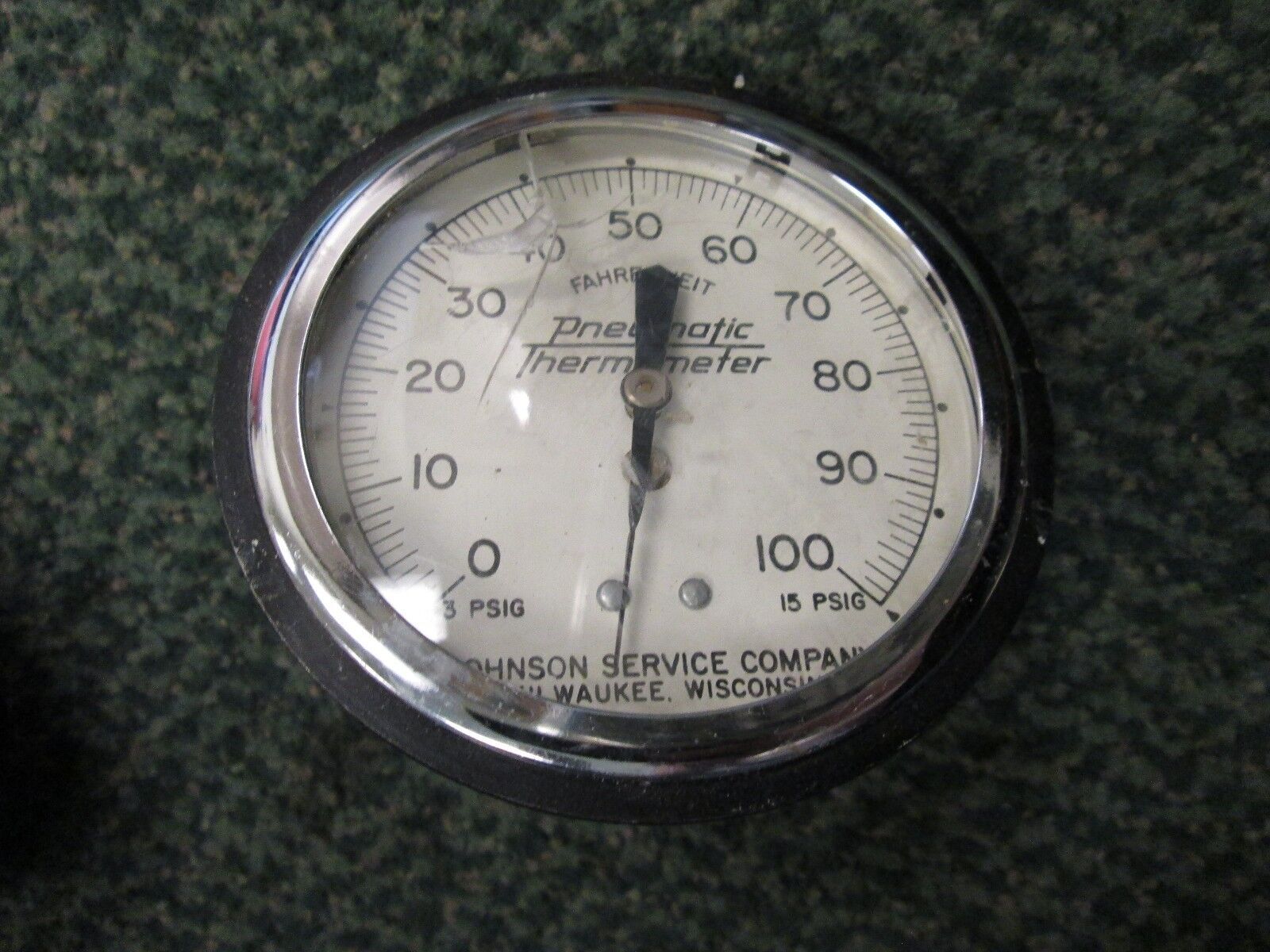 Johnson Service Co Pneumatic Thermometer T5502 21 *Cracked Cover* Used