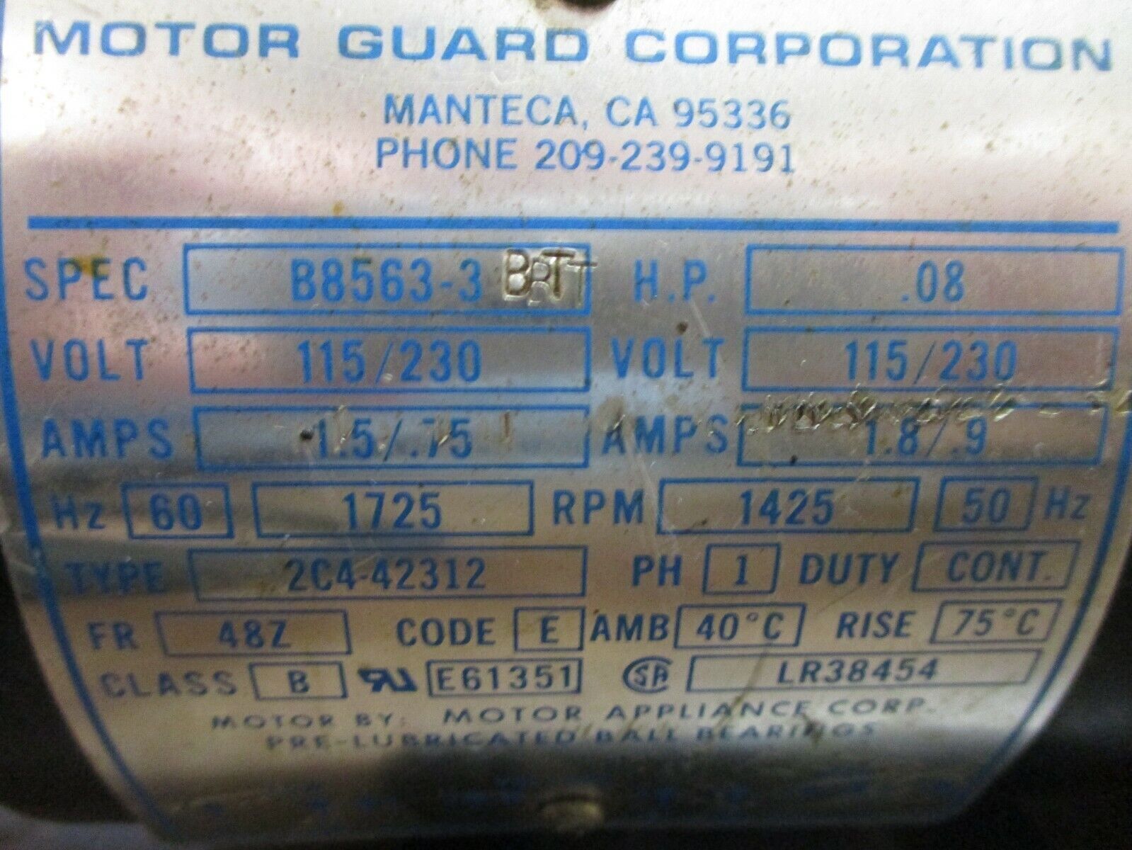 Motor Guard Oil Pump 318400 0.08HP 1800RPM *Missing Gauge Lens* Used