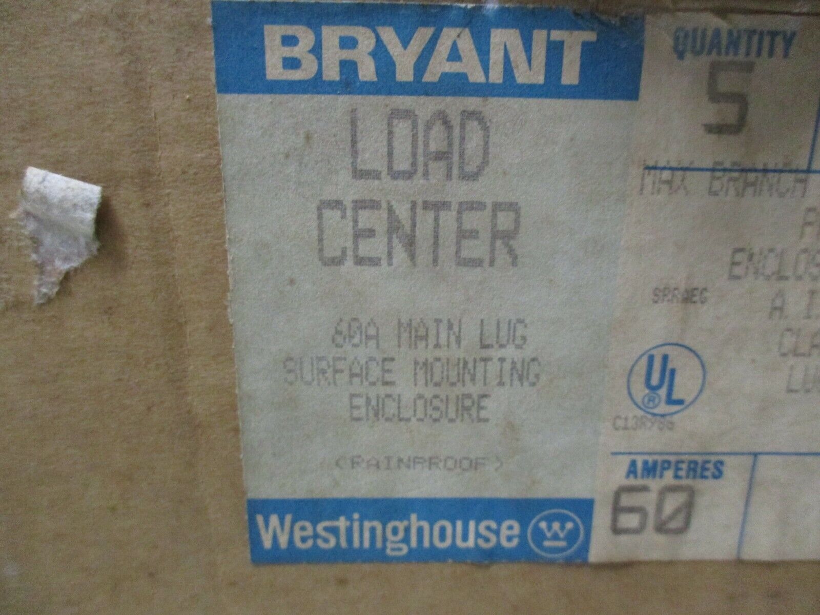Westinghouse 3R Main Lug Load Center 2-4-60RON 60A 120/240V 1PH 3W *Box of 5*