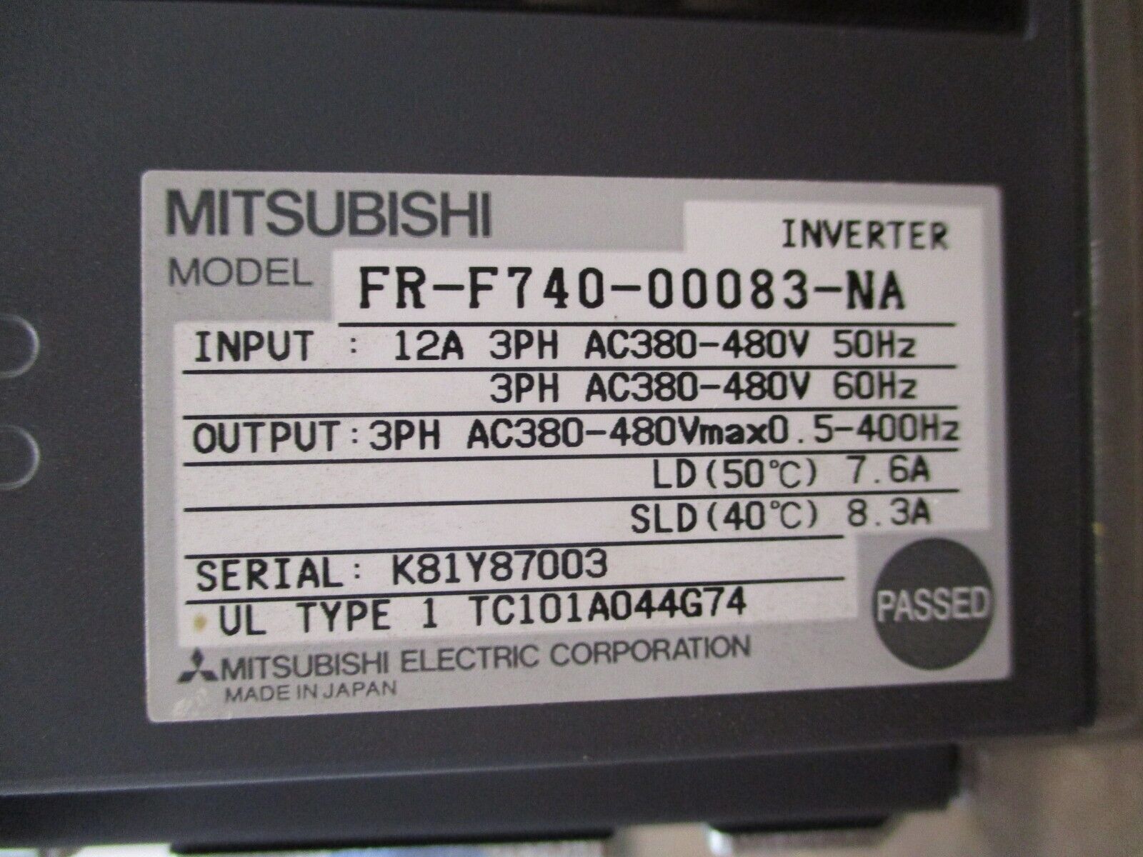 Mitsubishi F700 AC Drive FR-F740-00083-NA 5HP 3Ph w/ Keypad Used