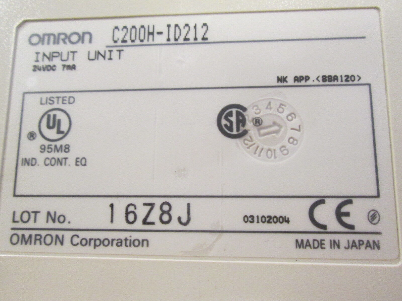 Omron Input Unit C200H-ID212 24VDC 7mA Used