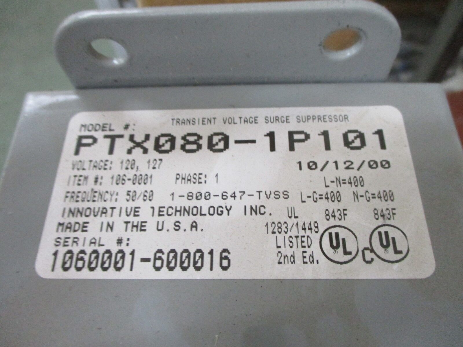 Innovative Technology The IT Protector PTX080 Surge Suppressor PTX080-1P101 Used