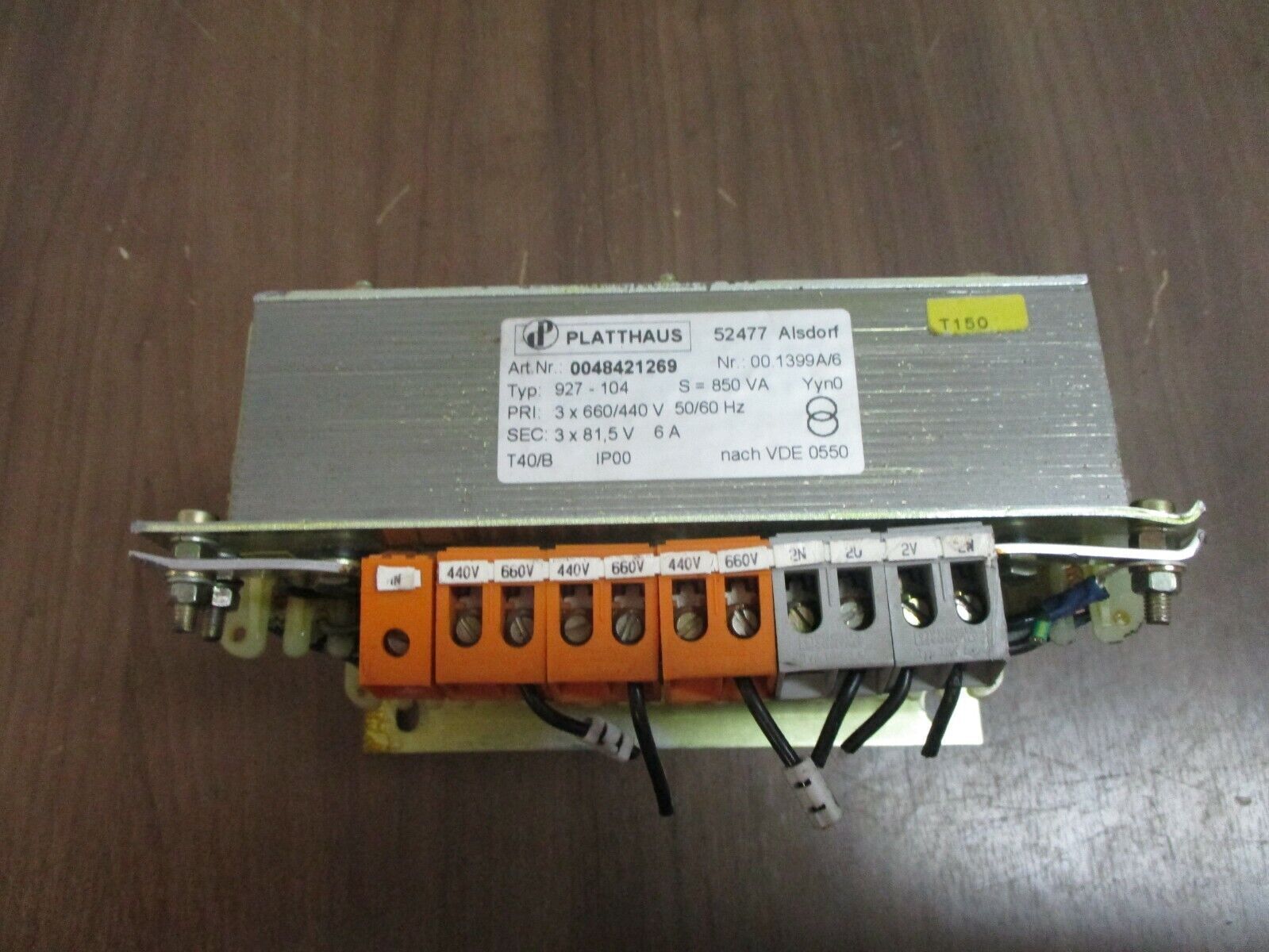 Platthaus Type 927-104 Transformer 0048421269 850VA 3Ph Pri: 660/440V Sec: 81.5V
