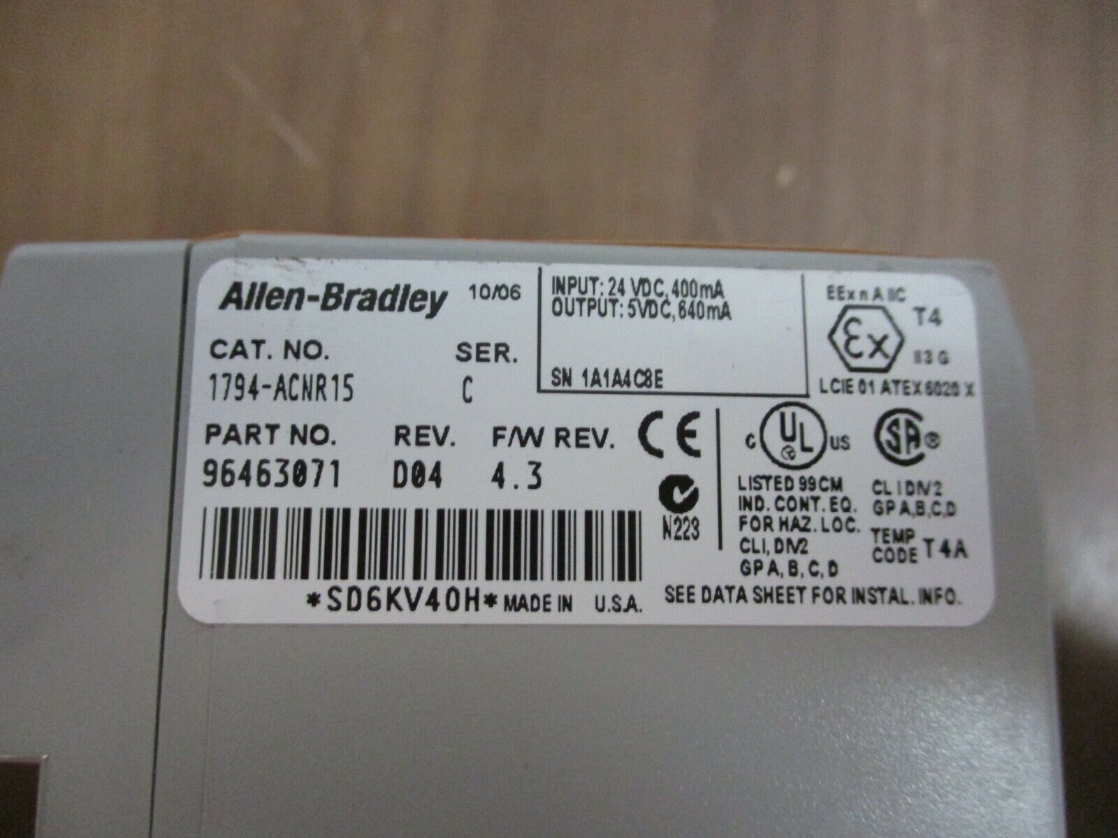 Allen-Bradley Flex I/O ControlNet Redundent Media Adaptor 1794-ACNR15 Ser. C