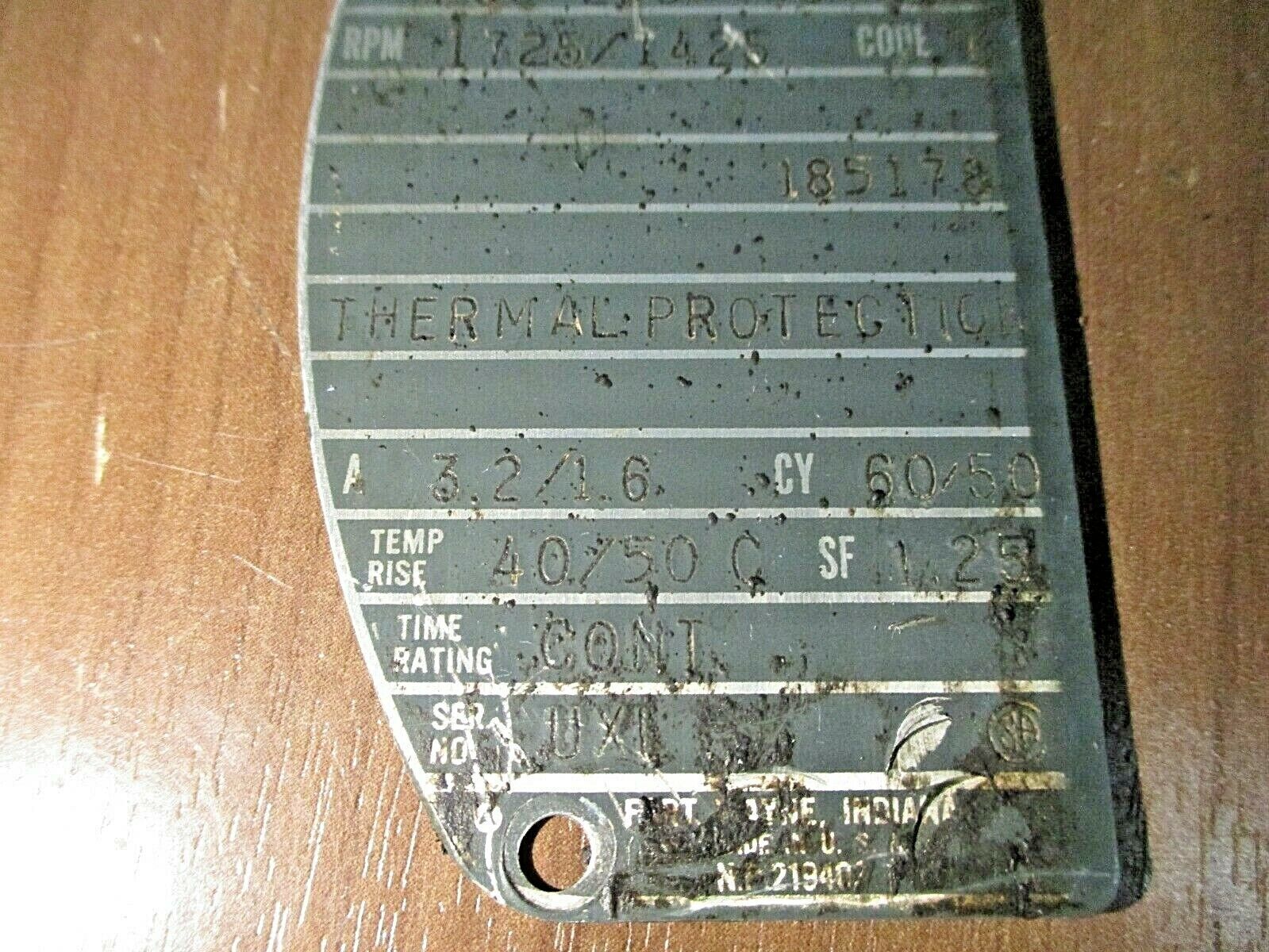 GE AC Motor 185178 1HP 1800RPM 208-220/440V 3.2/1.6A 3Ph Used