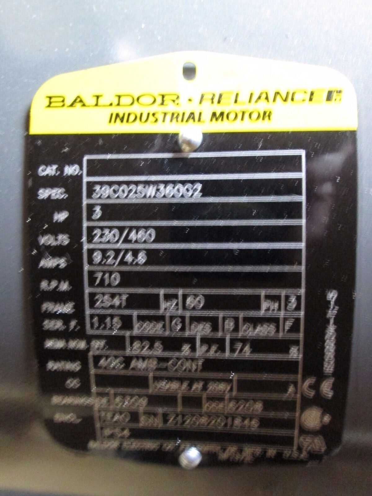 Baldor AC Motor 39C025W360G2 3HP 710RPM 230/460V 3Ph 60Hz New Surplus