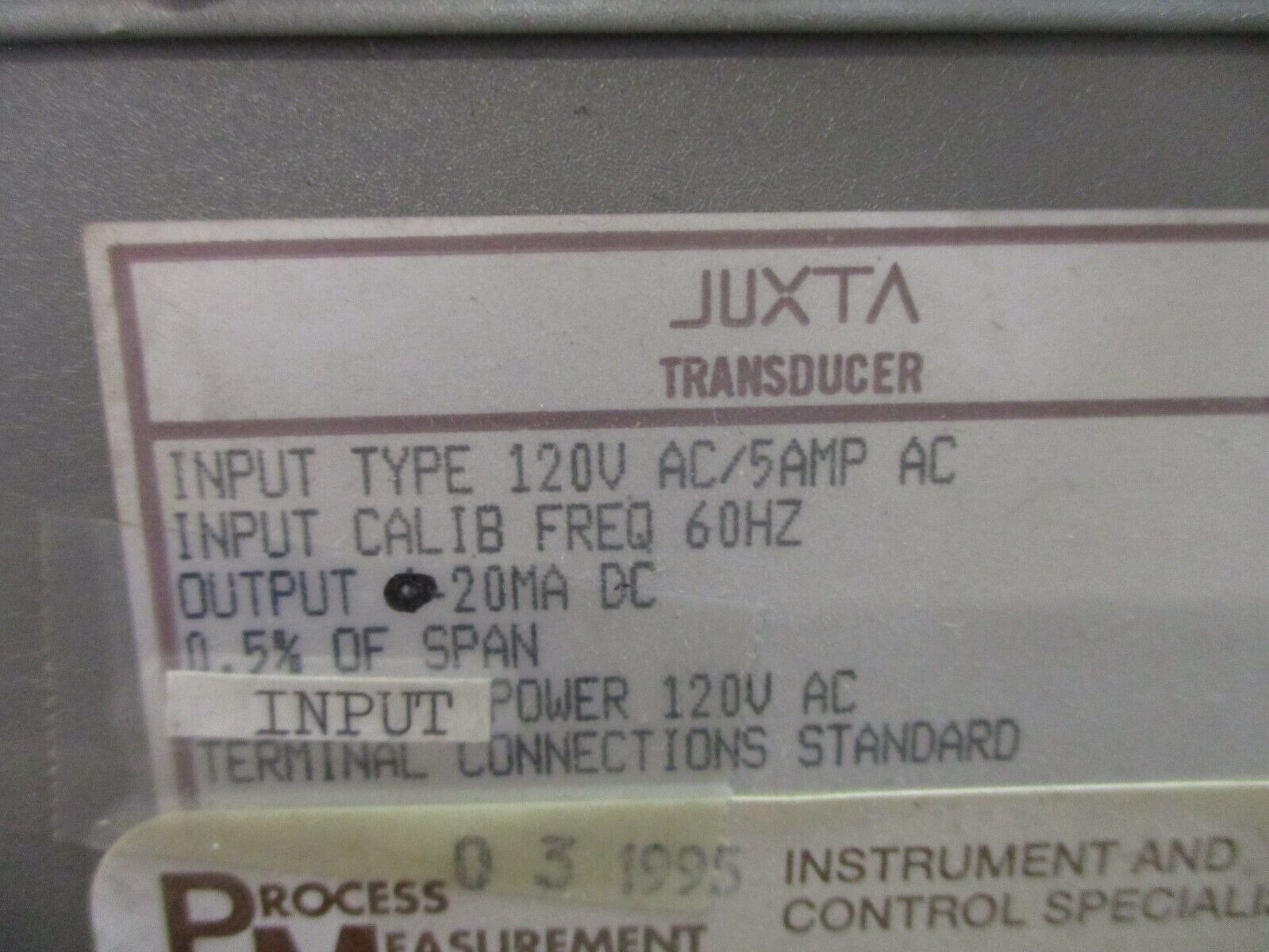 Yokogawa JUXTA Transducer 246953-540-CUSTOM(2)-0-0 120VAC 5A 60Hz Used