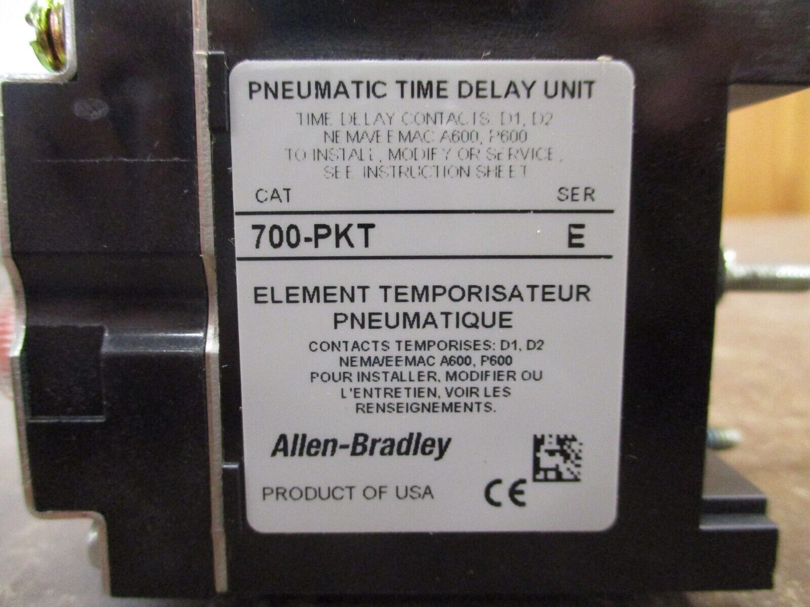 Allen-Bradley Pneumatic Time-Delay Attachment 700-PKT Ser. E New Surplus