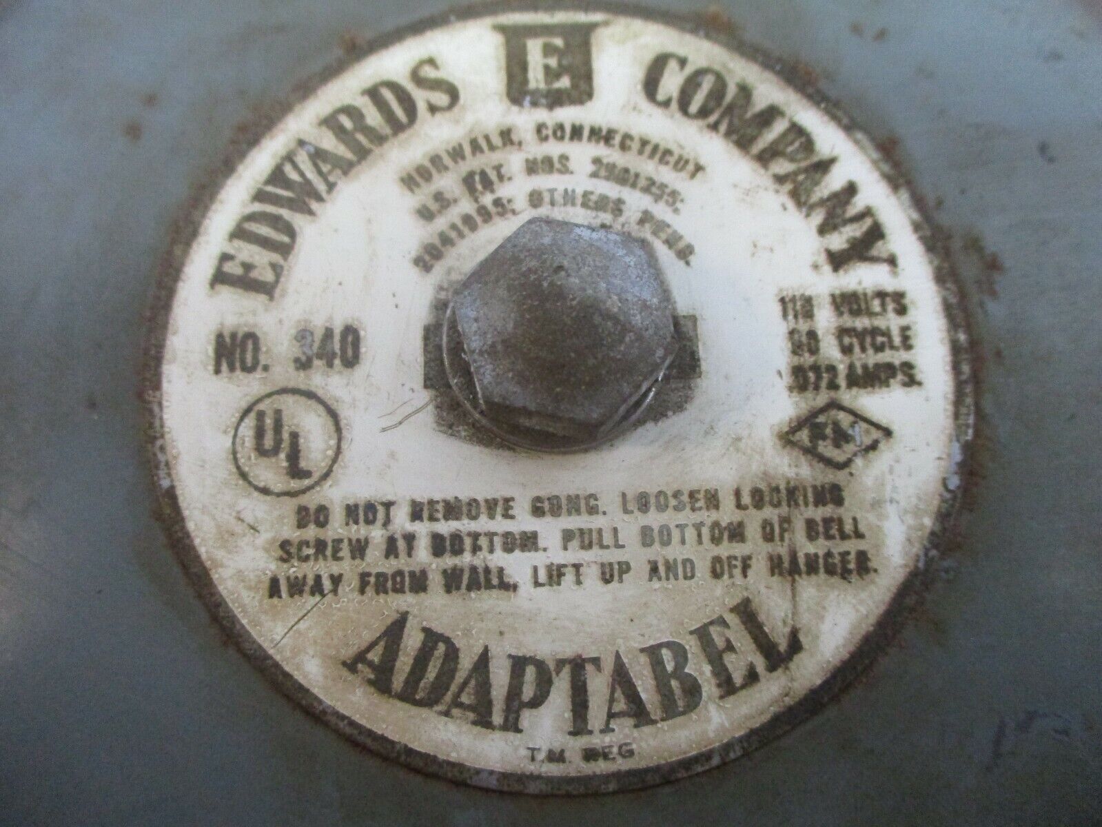 Edwards Adaptabel Alarm Bell 340 115V 60Hz Used