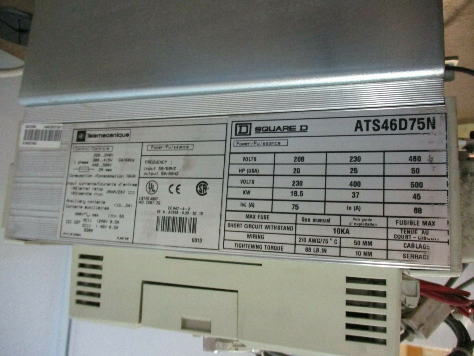 Square D Altistart 46 Soft Start ATS46D75N 50HP 460V 68A Used