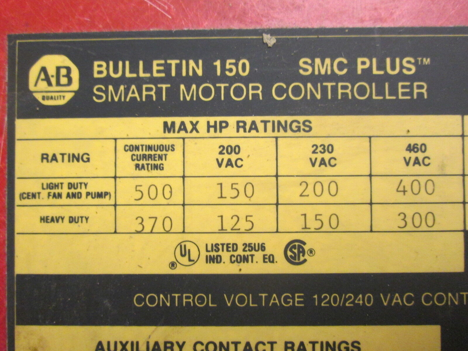 Allen-Bradley SMC Plus Smart Motor Controller 150-A500NBD 120/240V Control 400HP