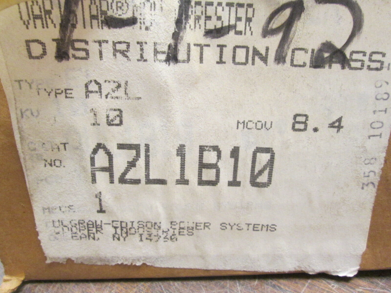 McGraw-Edison Varistar Type AZL Arrester AZL1B10 10KV 8.4MCOV New Surplus